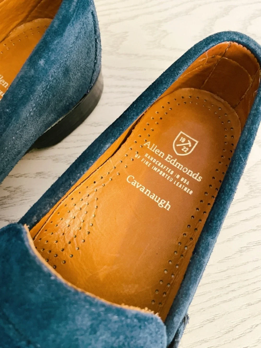 Allen Edmonds Cavanaugh Navy Suede Penny Loafers Men’s 8.5 Resoled USA Made